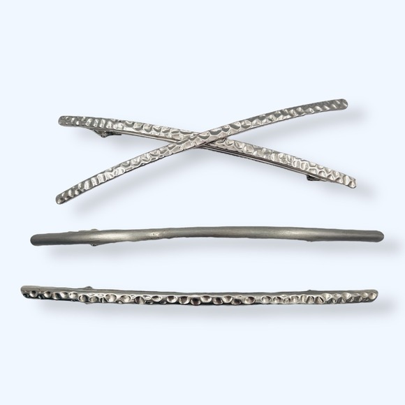 Vintage‎ Clip Paris Hair Barrette Long Thin Silver Hammered Lot Of 3 Cross X - Picture 1 of 5